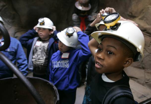 Students at McCaw School give tours of its recreated mine. 