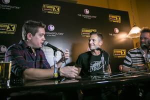 The Killers are interviewed at Brass Lounge as part of X107.5's Studio X Live acoustic sets during the Life Is Beautiful Festival.