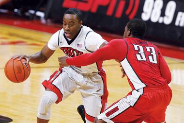 Kevin Olekaibe scored 17 points in UNLV’s preseason win over Adams State Tuesday night.