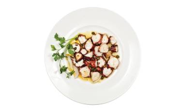 Estiatorio Milos’ grilled octopus is a great example of “sourcing,” as the dish is made with octopus from Morocco and extra virgin olive oil and capers from Greece.