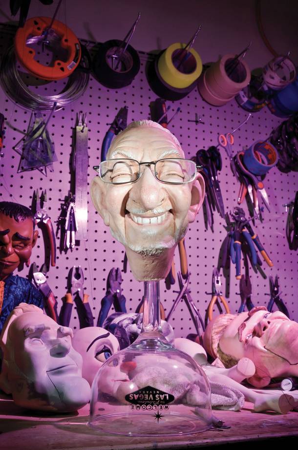 An Oscar Goodman marionette head in the shop of Scott Land