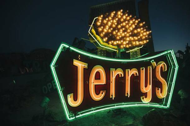 The restored Jerry's Nugget sign in the Neon Museum Boneyard. 