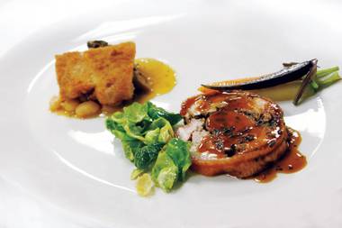 Caramelized porchetta paired with a breaded pork chop was but one memorable dish from Delmonico’s recent Templeton Rye Heritage Pork dinner.