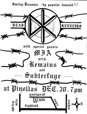 A poster for Dead Kennedys' December 1983 show at Pinollas.