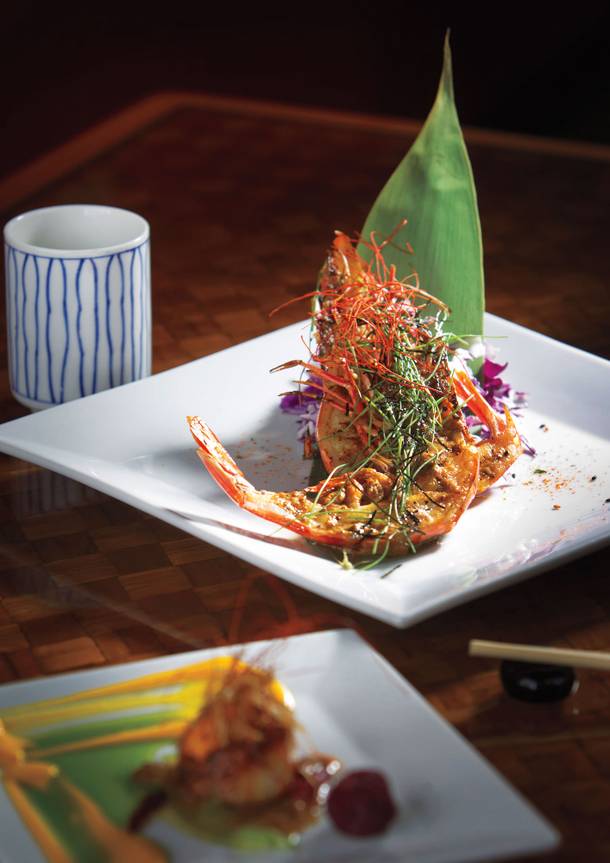 Japañeiro's Nigerian prawn comes with a variety of sauce options.