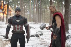 Marvel's Avengers: Age Of Ultron..L to R: Captain America/Steve Rogers (Chris Evans) and Thor (Chris Hemsworth)..Ph: Jay Maidment..Marvel 2015