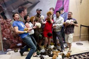 What's more fun than a barrel full of monkeys? A floor full of Tribbles!