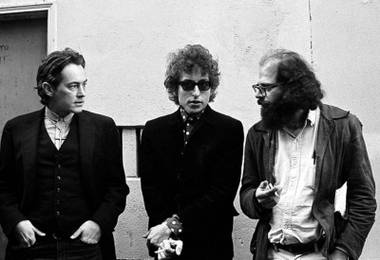 Michael McClure (left) with his Beat Generation contemporaries, Bob Dylan (center) and Allen Ginsberg (right).