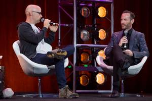 Moby and KCRW Music Director Jason Bentley at EDMbiz June 16.