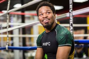 Boxer and former IBF welterweight champion Shawn Porter relaxes during a media workout at his gym, the Porter Hy-Performence Center, in Las Vegas, Nevada, June 8, 2016.