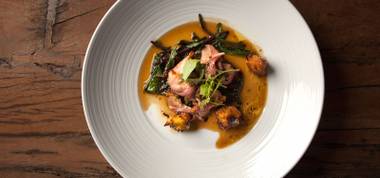 Krohmer’s initial menu included glazed duck breast with kabocha fritters and dandelion greens.