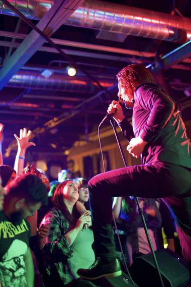 Deafheaven vocalist George Clarke connects with his crowd February 26 at the Bunkhouse.