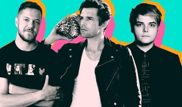 Left to right, Imagine Dragons’ Dan Reynolds, The Killers’ Brandon Flowers and My Chemical Romance’s Gerard Way are helping curate Emerge’s lineup.