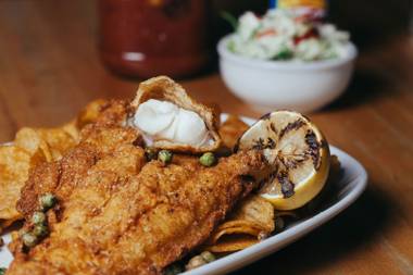 The frontman of this band is the Southern Fish and Chips, one of the biggest and boldest versions of this familiar dish you’ll find on the Strip.
