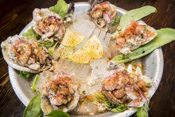 Diamante’s oysters with shrimp ceviche.