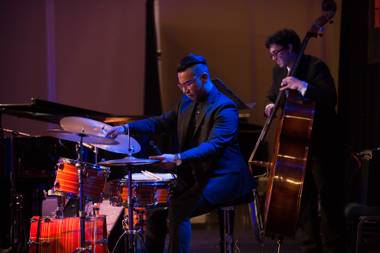 Drummer Michael Hoffman, bassist Ruben Van-Gundy and (not pictured) pianist Patrick Hogan took first place in the College Jazz Combo category.