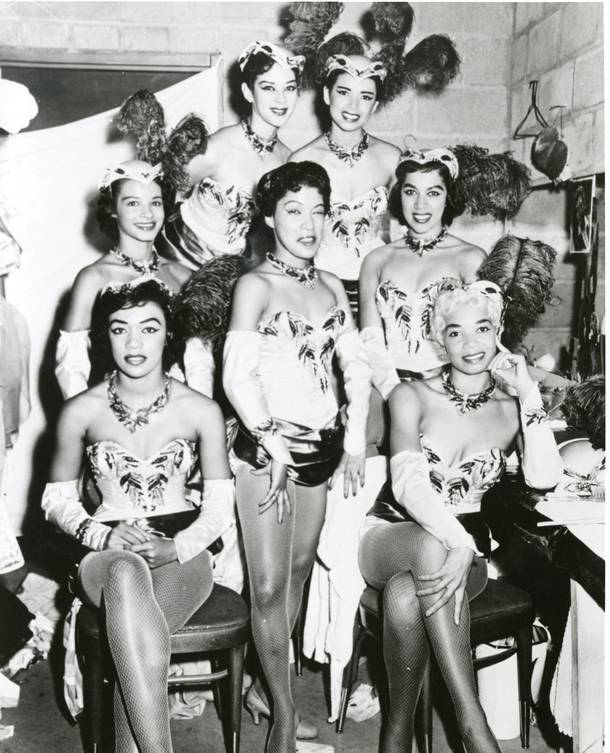Showgirls at the Moulin Rouge in May 1955: (clockwise from lower left) Barbara McCory, Jane Craddock, Norma Talbert, Lorraine Riley, Anna Bailey, Dee Dee Jasmin and (center) Norma Washington (Nevada State Museum Las Vegas/Courtesy)