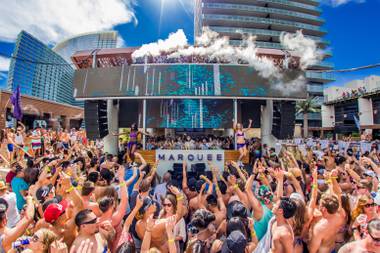 Marquee Pool is not like the wild pool parties of Marquee Dayclub. It’s essentially an amped-up Las Vegas resort pool experience with high quality drink and food service and a live DJ. 