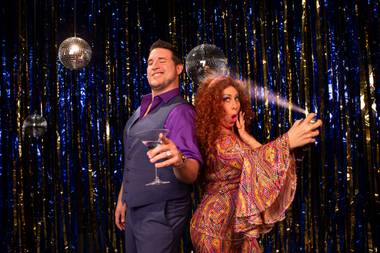 Michael Kaczurak and Monica Johns in Deception at the Disco, presented by Las Vegas Little Theatre and A Touch of Mystery pose for a photo Monday, July 27, 2020. 