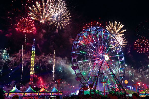 Fireworks explode over the festival grounds at Electric Daisy Carnival 2019.
