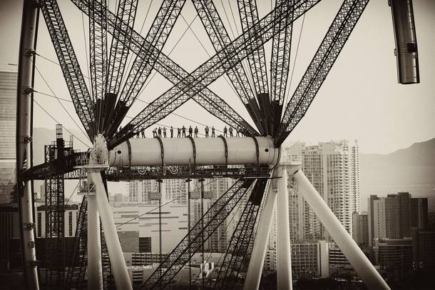 American Bridge workers pose during construction of the High Roller in Las Vegas in 2013.