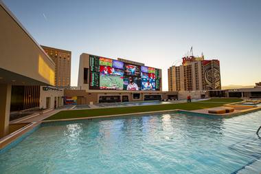 Owner Derek Stevens turned his new casino’s swimming pool into the ultimate sports-viewing experience.