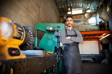Metal artist Luis Valera-Rico poses for a portrait in his shop Tuesday Oct. 25, 2021.