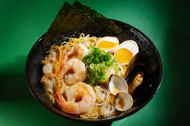 The concise menu includes one dish most other ramen spots don’t offer: seafood ramen, stacked with shrimp, scallops, mussels and clams in a mildly buttery and garlicky broth.