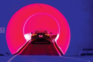 A Tesla electric car heads into a tunnel during a tour of the Las Vegas Convention Center Loop on April&nbsp;9.
