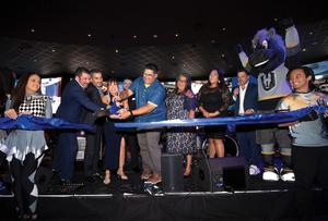 Officials cut a ribbon at a William Hill sportsbook during the Palms’ April 27 reopening.