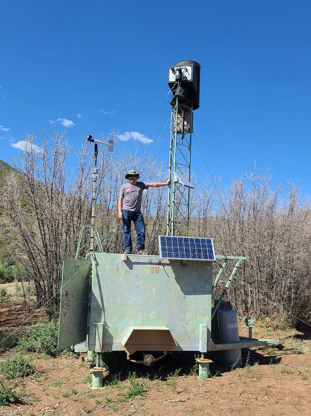 DRI’s Frank McDonough atop a Lovell Canyon cloud seeding generator