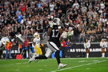 Raiders receiver Davante Adams (17) pulls in a touchdown reception against the Chargers on December&nbsp;4.