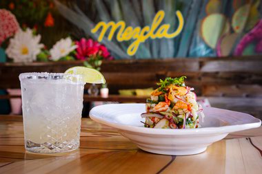 The ceviche stands alone, especially the Mezcal Aguachile, a savory beast of jumbo prawns, octopus, yellowtail, scallops, red onion, cucumber and Fresno chilies.