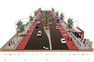 Rendering of the proposed Bus Rapid Transit improvements to Maryland Parkway