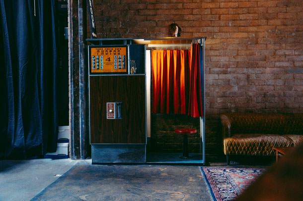 An M14 “dip and dunk” vintage chemical analog photo booth from the 1960s at Cornish Pasty