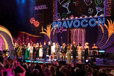 A line of Bravolebrities take the stage at Paris Theater for BravoCon Live with Andy Cohen.