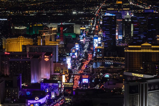 The Las Vegas Strip is shown in a view from a Maverick helicopter Friday, Feb. 9, 2024.