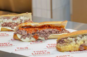 Tony Luke’s pizza steak sandwich.