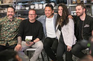 Gary LaMorte of Honest Hospitality, Brian Howard of Sparrow & Wolf, Josh Molina of Makers & Finders, Monica Garcia of the Love Yourself Foundation and Jason Bornstein of the J Born Group at the foundation’s March event at Makers & Finders in Henderson.
