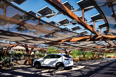 Solar panels provide covered parking at the Springs Preserve.