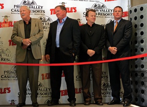 Company founder Jerry Herbst (left) and his sons (left to right) Ed, Tim and Troy attend a ceremony marking Terrible’s takeover of three Primm casinos in spring 2007. 