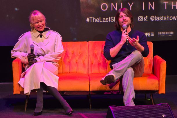 The Last Showgirl’s Pamela Anderson and producer Robert Schwartzman at the Beverly Theater.