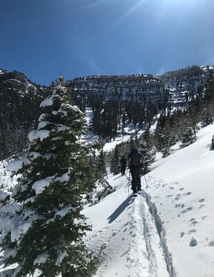 Splitboarding in Lee Canyon’s backcountry.