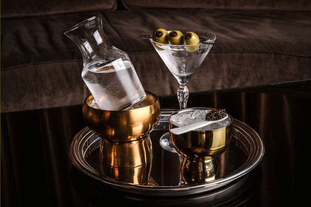 Caspian’s dirty martini with caviar bump