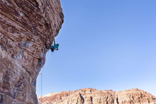 Cory Statt climbing a route in Cannibal Crag. 
