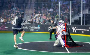 Action from the Las Vegas Desert Dogs-Halifax Thunderbirds lacrosse game at Lee's Family Forum in Henderson. 