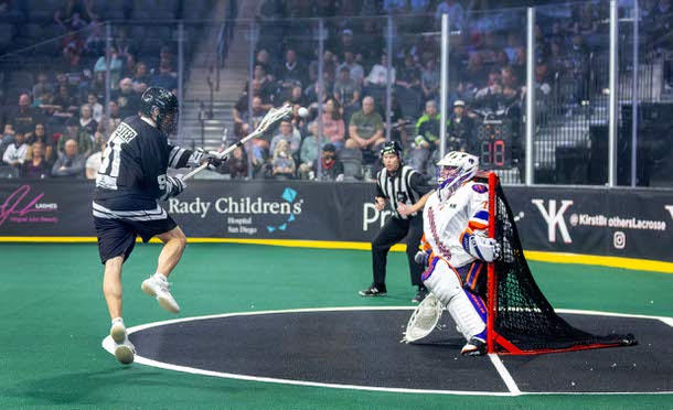 Action from the Las Vegas Desert Dogs-Halifax Thunderbirds lacrosse game at Lee's Family Forum in Henderson. 