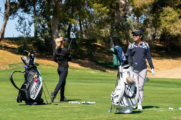 LPGA’s Danielle Kang, left, and Jenny Shin made an appearance at the media day for the LPGA Tour’s T-Mobile Match Play presented by MGM Rewards at Shadow Creek Golf Course in Las Vegas, Nevada on Wednesday, March 19, 2025.