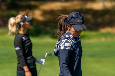 LPGA’s Danielle Kang, left, and Jenny Shin made an appearance at the media day for the LPGA Tour’s T-Mobile Match Play presented by MGM Rewards at Shadow Creek Golf Course in Las Vegas, Nevada on Wednesday, March 19,&nbsp;2025.