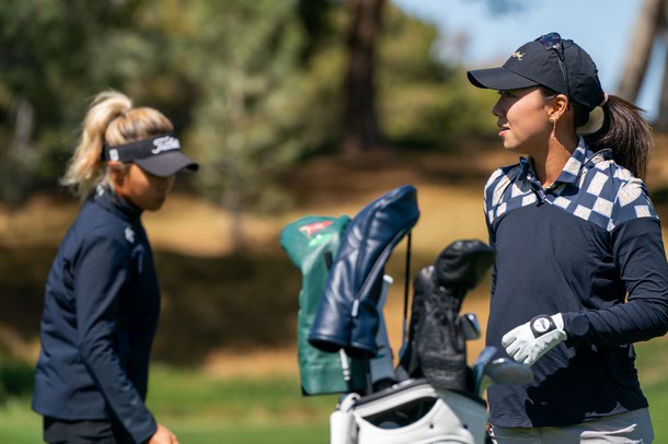 LPGA’s Danielle Kang, left, and Jenny Shin made an appearance at the media day for the LPGA Tour’s T-Mobile Match Play presented by MGM Rewards at Shadow Creek Golf Course in Las Vegas, Nevada on Wednesday, March 19, 2025.